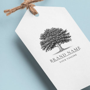 Vintage Oak Tree Logo QR Code Hang Tags W/String