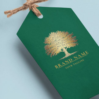 Vintage Oak Tree Logo QR Code Hang Tags W/String