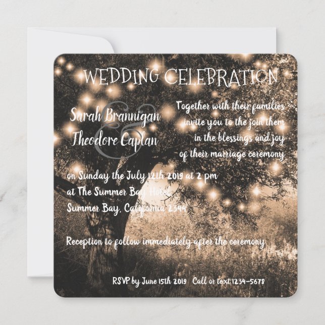 Vintage Oak Tree night lights country wedding Invitation (Front)