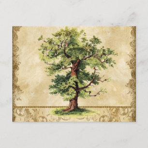 Vintage Oak Tree of Life Swirl Etchings Parchment RSVP Card