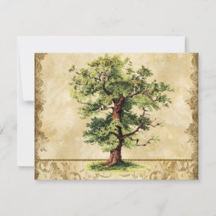 Vintage Oak Tree of Life Swirl Etchings Parchment RSVP Card