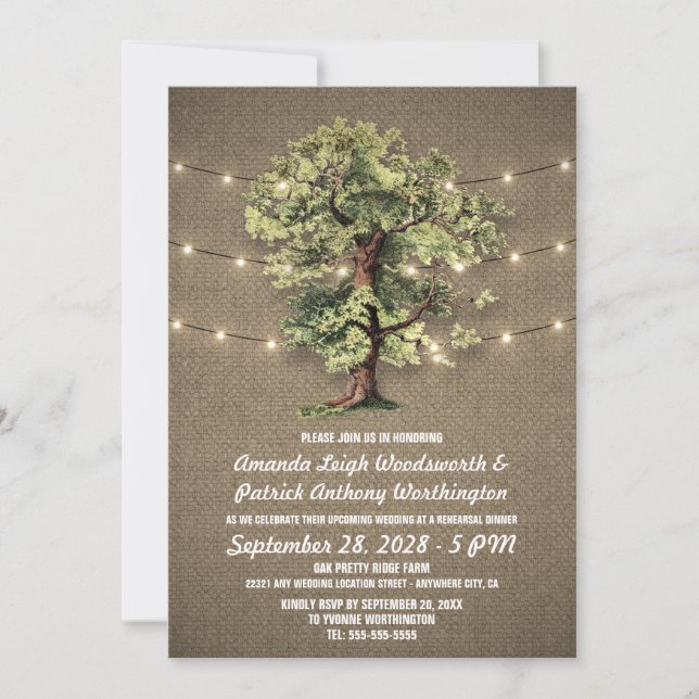 Vintage Oak Tree Rehearsal Dinner Invitations (Front)