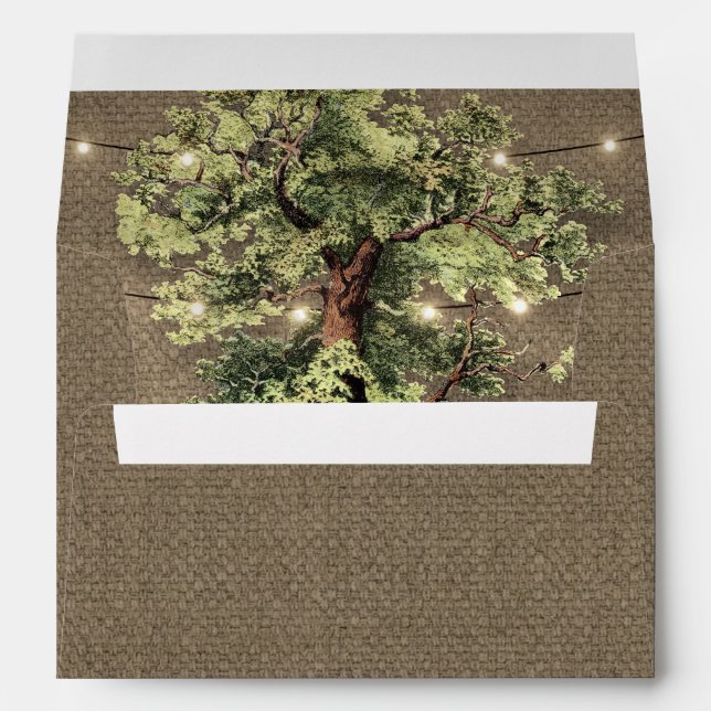 Vintage Oak Tree Rustic Lights Wedding Envelopes (Back (Bottom))