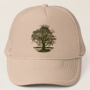 Vintage Oak Tree Silhouette Rustic Woodland Trucker Hat