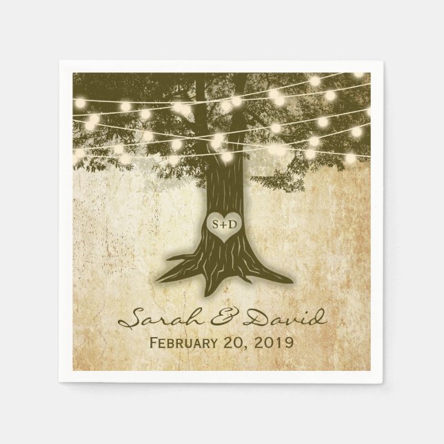 Vintage Oak Tree String Lights Wedding Napkin (Front)