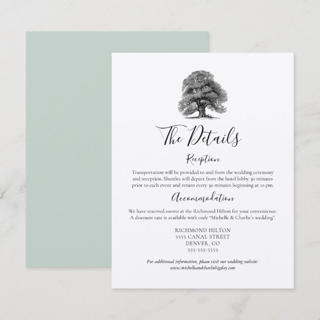 Vintage Oak Tree Wedding The Details card (Front/Back)