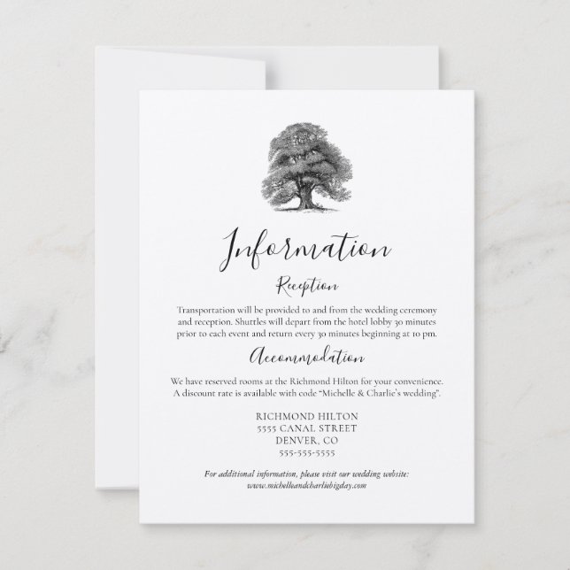 Vintage Oak Tree Wedding The Details card (Front)