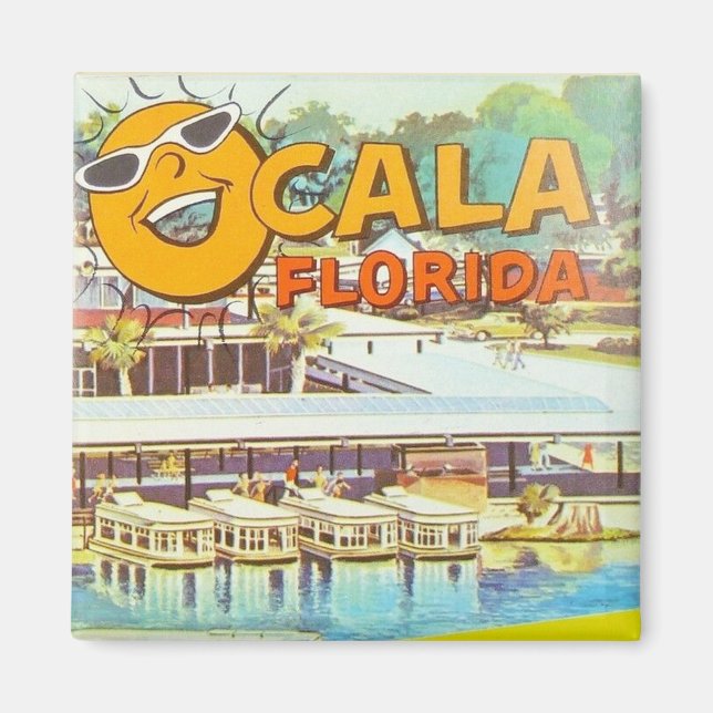 Vintage Ocala, Florida Tourist Boats Sun Magnet (Front)