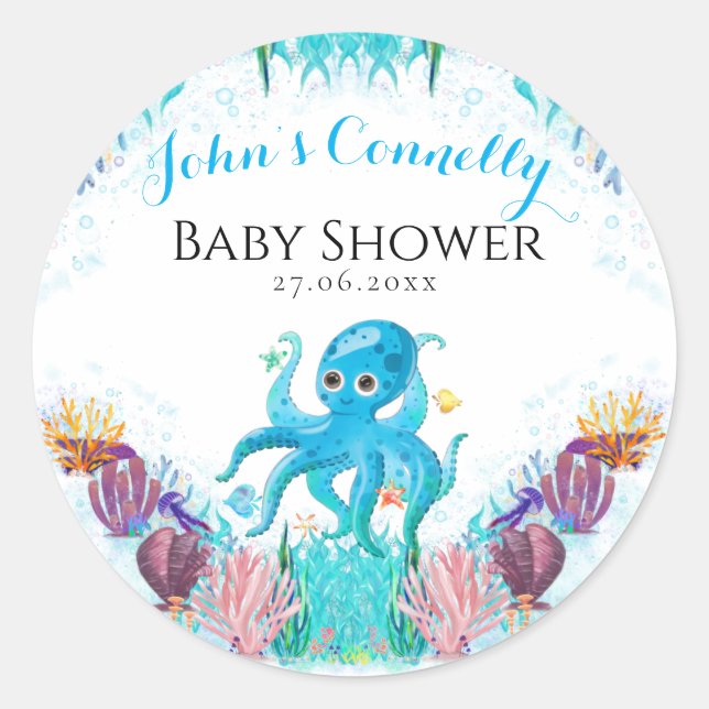Vintage Ocean baby Octopus colourful Classic Round Sticker (Front)