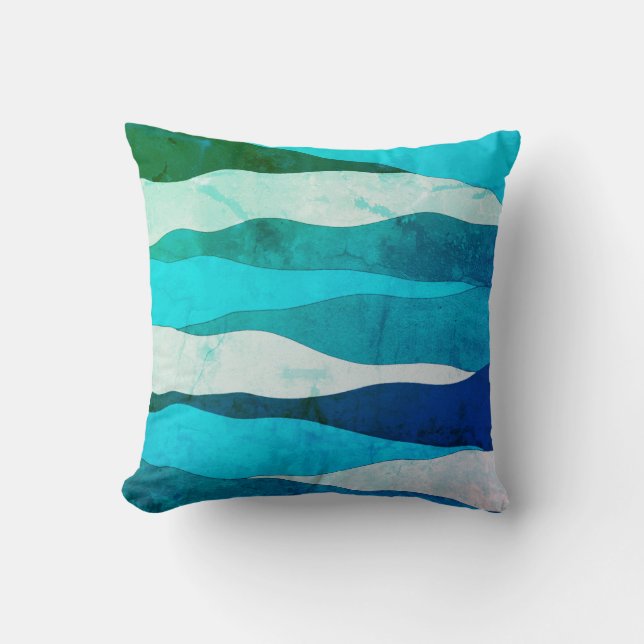 Vintage Ocean Blue Throw Pillow (Front)