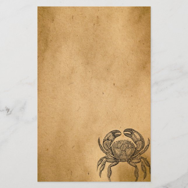 Vintage Ocean Crab Parchment Personalised Template Stationery (Front)