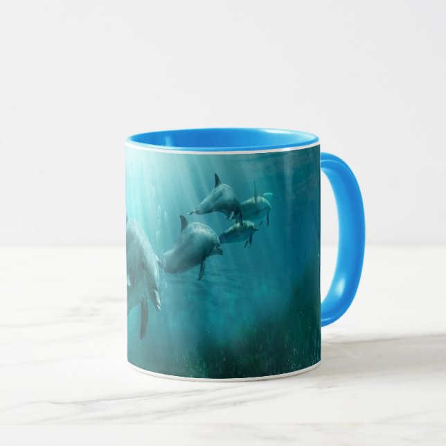 Vintage Ocean Dolphins Swimming  Mug (Front Right)