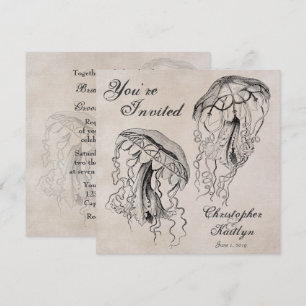 Vintage Ocean Jellyfish Beach Wedding Invitation