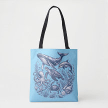 Vintage Ocean Life Light Blue Nautical