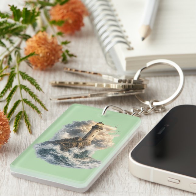 ​Vintage Ocean Lighthouse Green Acrylic Keychain (Front Right)