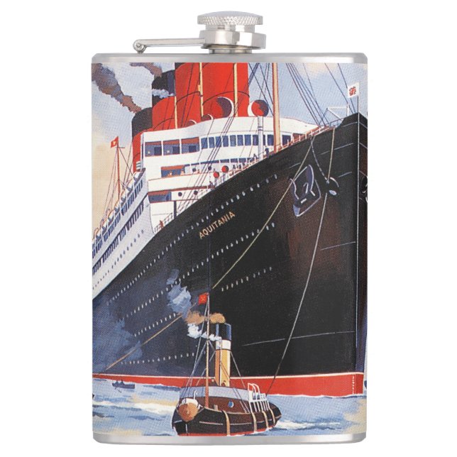 VINTAGE OCEAN LINER HIP FLASK (Front)
