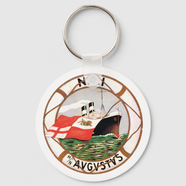 Vintage Ocean Liner Label Key Ring (Front)