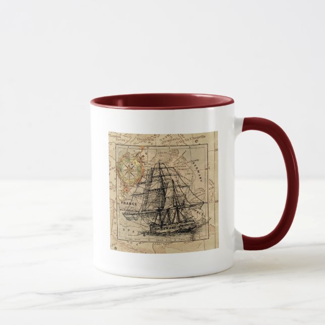Vintage Ocean Map and Ship Combo Mug (Right)