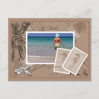Vintage Ocean Map Collage Tan Photo Frame Postcard
