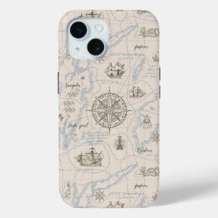 Vintage Ocean Map Pattern iPhone 15 Case