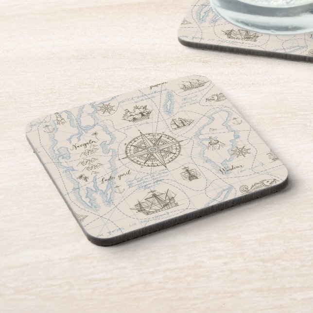 Vintage Ocean Map Pattern Coaster (Left Side)