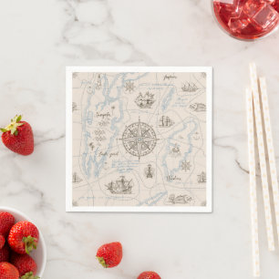 Vintage Ocean Map Pattern Napkin