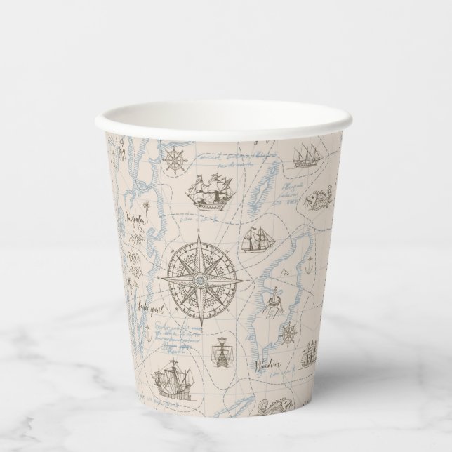 Vintage Ocean Map Pattern Paper Cups (Front)