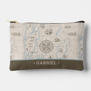 Vintage Ocean Map Pattern Personalised Journal Accessory Pouch