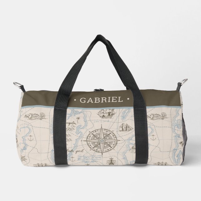 Vintage Ocean Map Pattern | Personalised Journal Duffle Bag (Front)