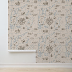 Vintage Ocean Map Pattern Wallpaper