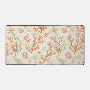 Vintage Ocean Shell Coral Starfish Beige Ivory Desk Mat