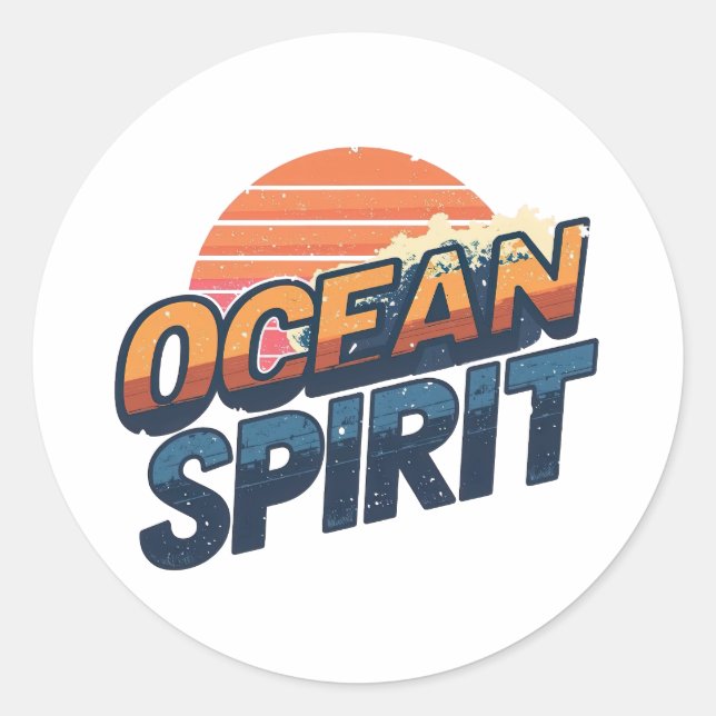 Vintage "Ocean Spirit" Beach Vibe Classic Round Sticker (Front)