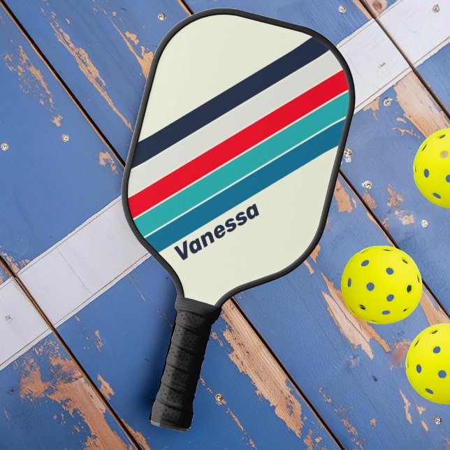 Vintage Ocean Striped with Name Pickleball Paddle (Creator Uploaded)