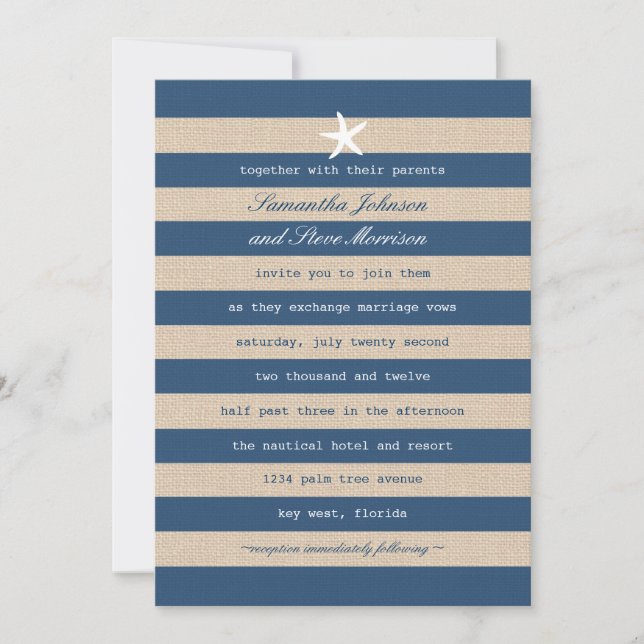 Vintage Ocean Stripes Wedding Invitation (Front)