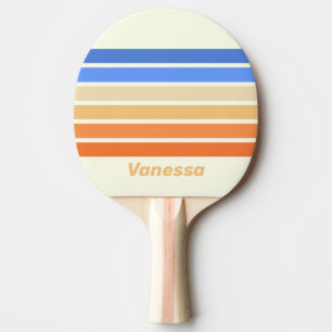 Vintage Ocean Sun Across Striping with Name Ping Pong Paddle