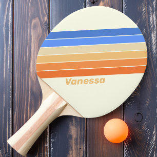 Vintage Ocean Sun Stripes with Name Ping Pong Paddle