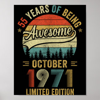 Vintage October 1971 55 Years Old 55th Birthday Poster