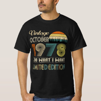 Vintage October 1978 T-Shirt Retro Style Birthday