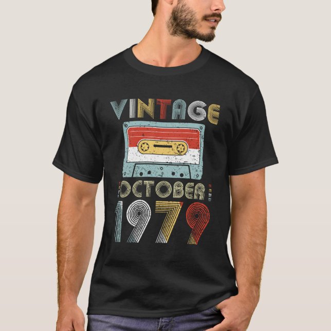 Vintage October 1979 Birthday Cassette Tape T-Shirt (Front)