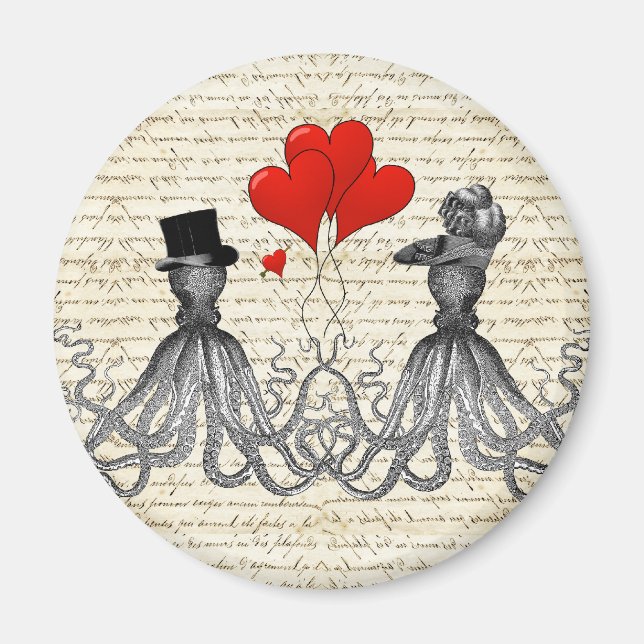 Vintage octopi and hearts magnet (Front)