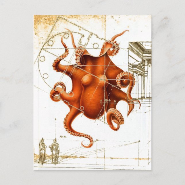 vintage octopi sea squid steampunk octopus postcard (Front)
