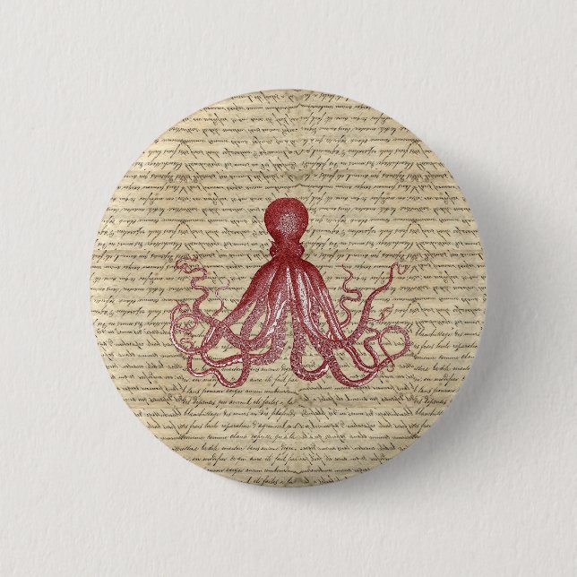 Vintage octopus 6 cm round badge (Front)