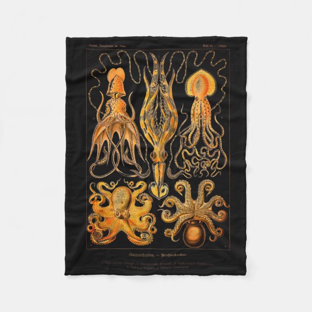 Vintage Octopus and Squid Fleece Blanket (Front)