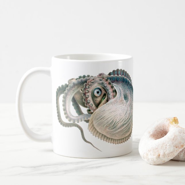 Vintage Octopus Argonaut, Marine Life Animals Coffee Mug (With Donut)