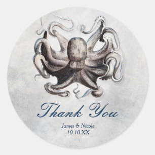 Vintage Octopus Beach Wedding Elegant Sticker