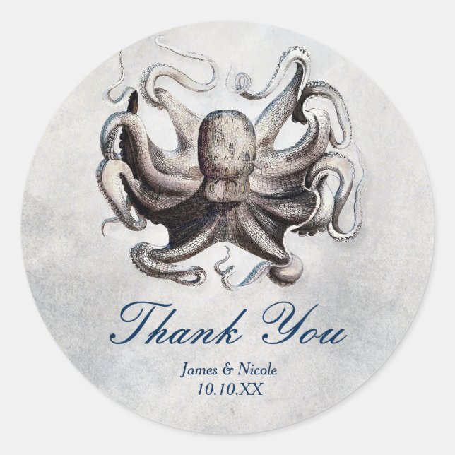 Vintage Octopus Beach Wedding Elegant Sticker (Front)