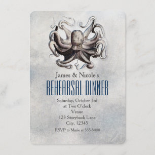 Vintage Octopus Beach Wedding Rehearsal Card
