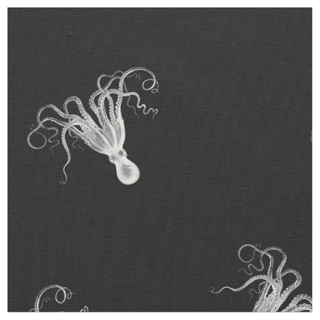 Vintage Octopus Black Toss Pattern Fabric (Close Up)