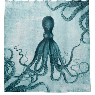 Vintage Octopus Blue Shower Curtain