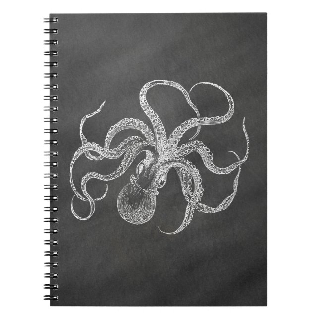 Vintage Octopus Chalkboard Background Template Notebook (Front)